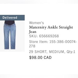 Abercrombie Maternity Ankle Straight Jean - 29 SHORT - MEDIUM wash